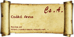 Csákó Anna névjegykártya